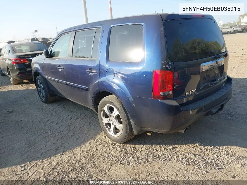 2014 Honda Pilot Exl VIN: 5FNYF4H50EB035915 Lot: 40364602