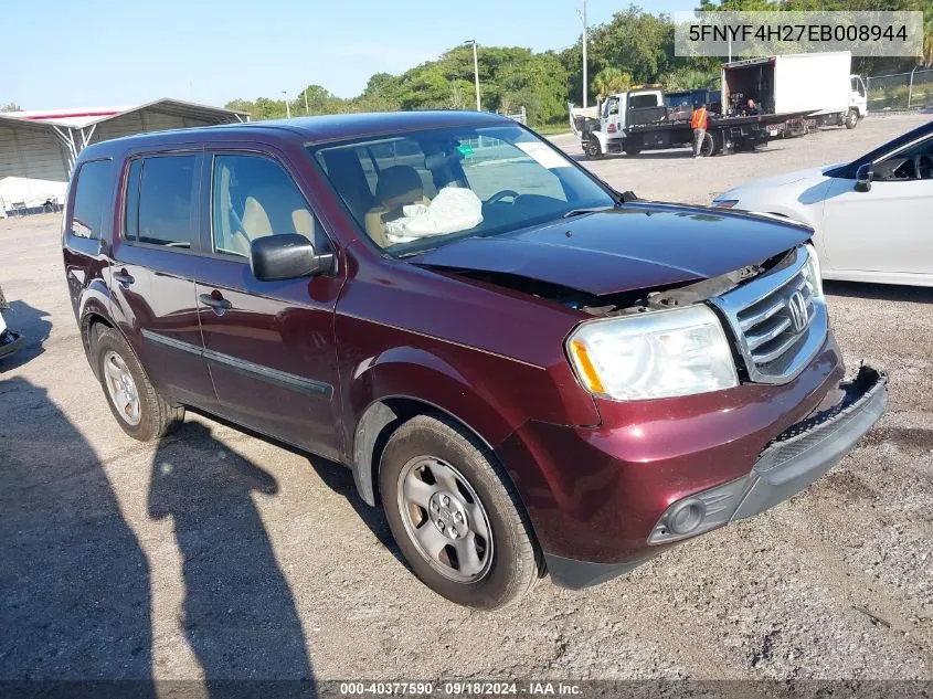 2014 Honda Pilot Lx VIN: 5FNYF4H27EB008944 Lot: 40377590