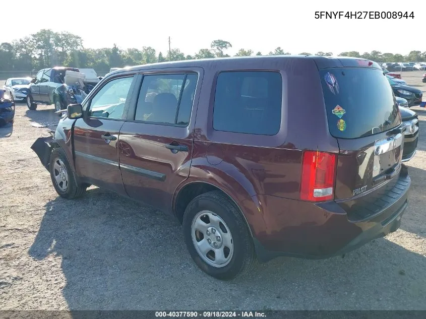 5FNYF4H27EB008944 2014 Honda Pilot Lx