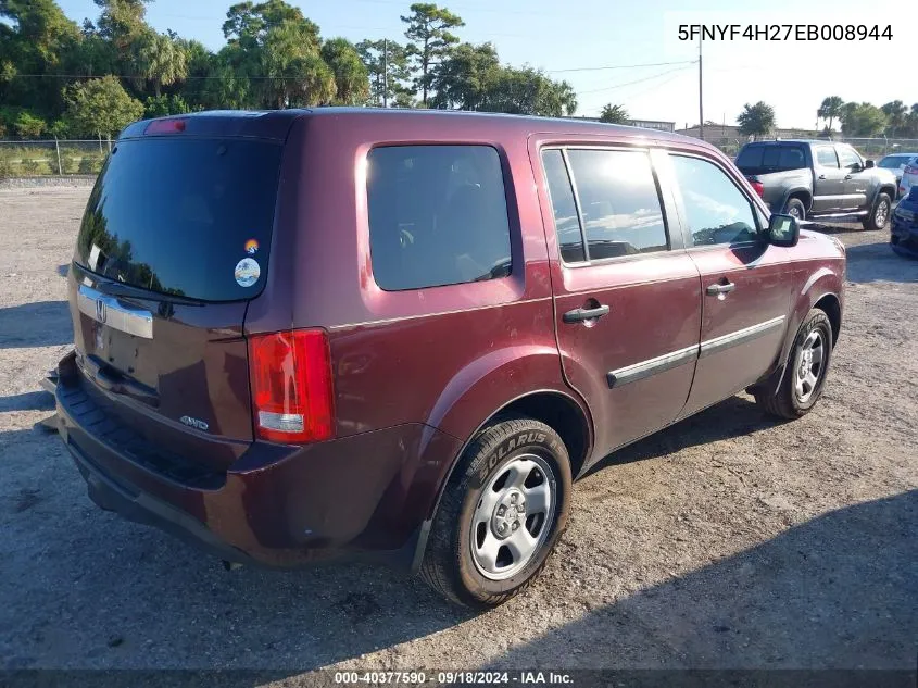 5FNYF4H27EB008944 2014 Honda Pilot Lx