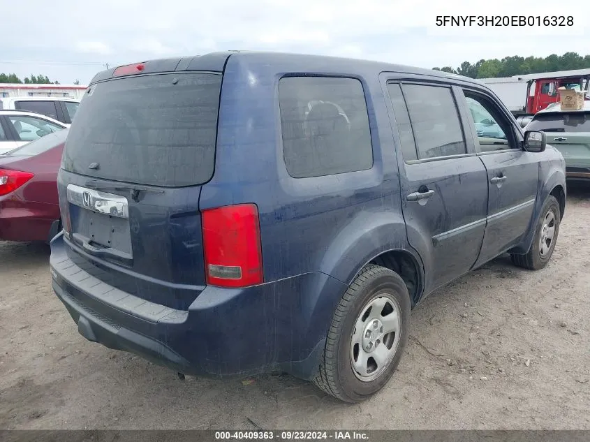 2014 Honda Pilot Lx VIN: 5FNYF3H20EB016328 Lot: 40409363