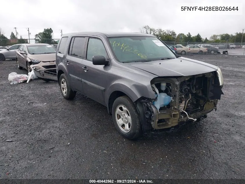 2014 Honda Pilot Lx VIN: 5FNYF4H28EB026644 Lot: 40442562