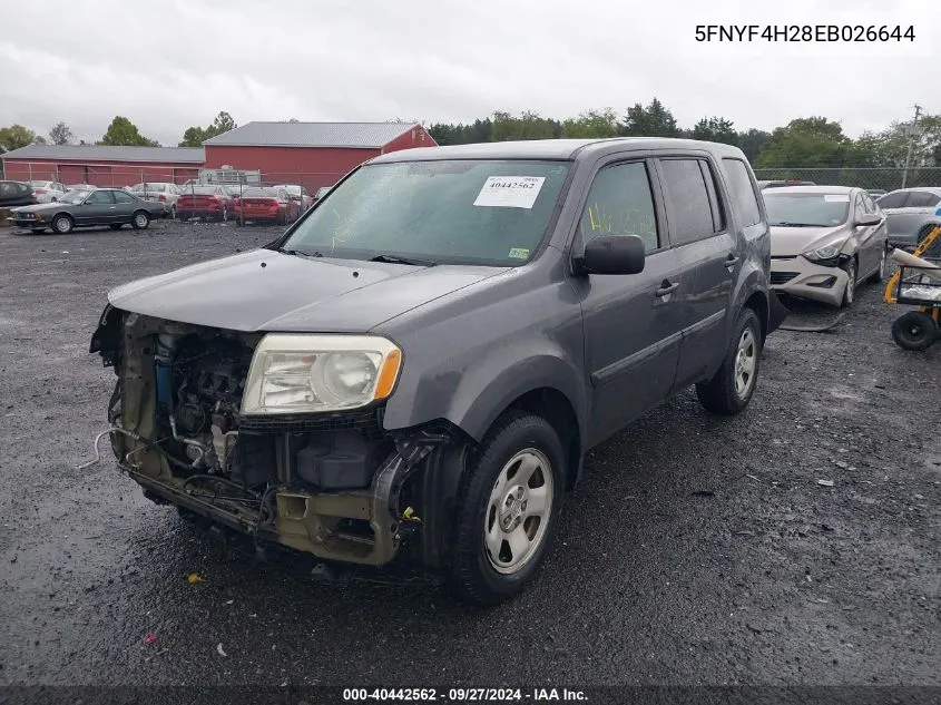 2014 Honda Pilot Lx VIN: 5FNYF4H28EB026644 Lot: 40442562