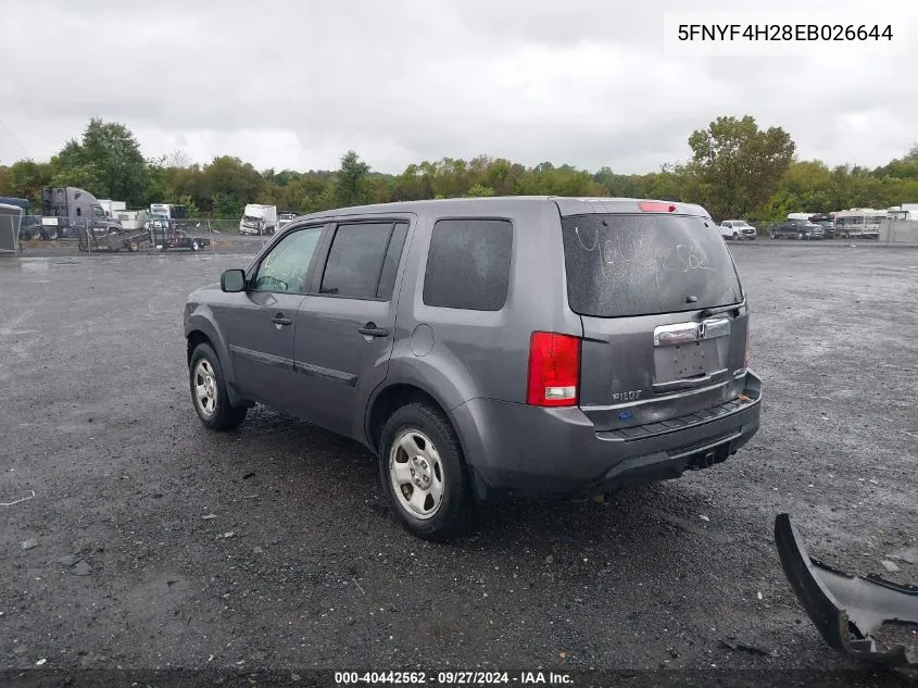 5FNYF4H28EB026644 2014 Honda Pilot Lx