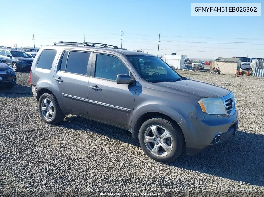 2014 Honda Pilot Ex-L VIN: 5FNYF4H51EB025362 Lot: 40442563