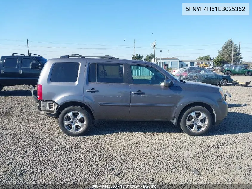 2014 Honda Pilot Ex-L VIN: 5FNYF4H51EB025362 Lot: 40442563