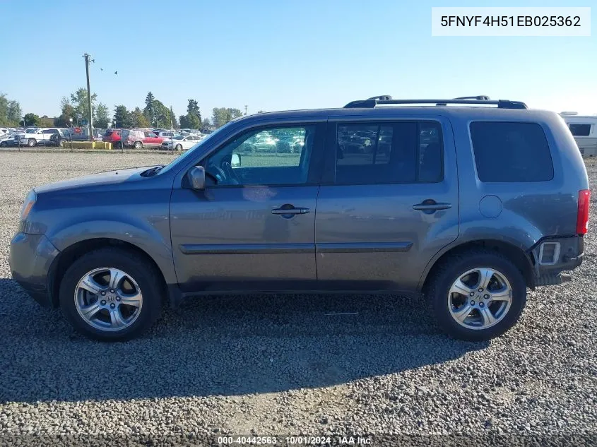 2014 Honda Pilot Ex-L VIN: 5FNYF4H51EB025362 Lot: 40442563