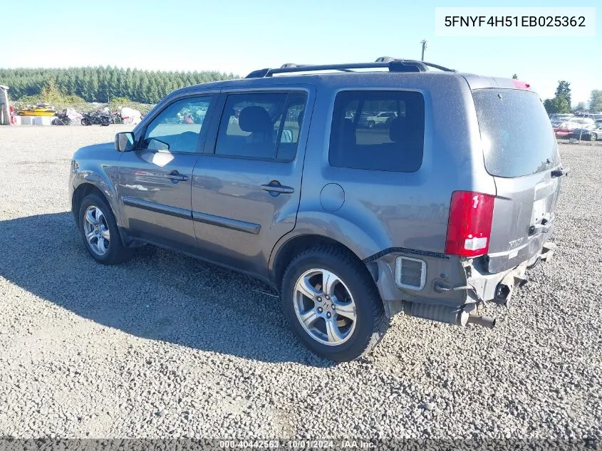 2014 Honda Pilot Ex-L VIN: 5FNYF4H51EB025362 Lot: 40442563