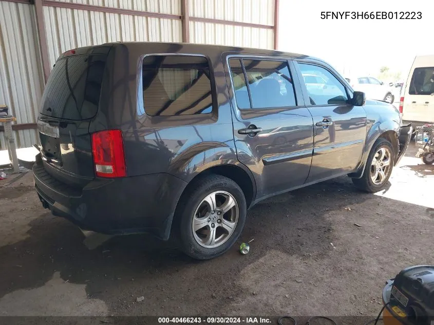 2014 Honda Pilot Exl VIN: 5FNYF3H66EB012223 Lot: 40466243