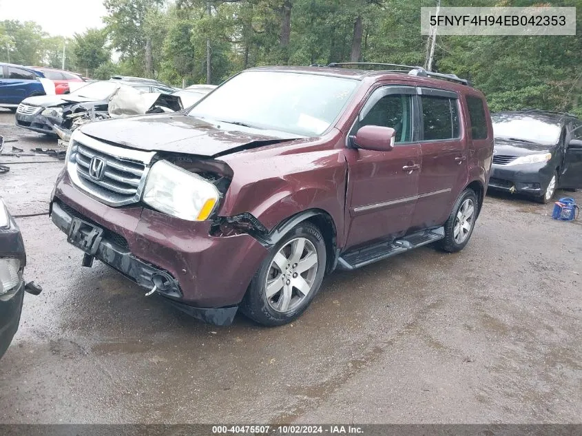 2014 Honda Pilot Touring VIN: 5FNYF4H94EB042353 Lot: 40475507