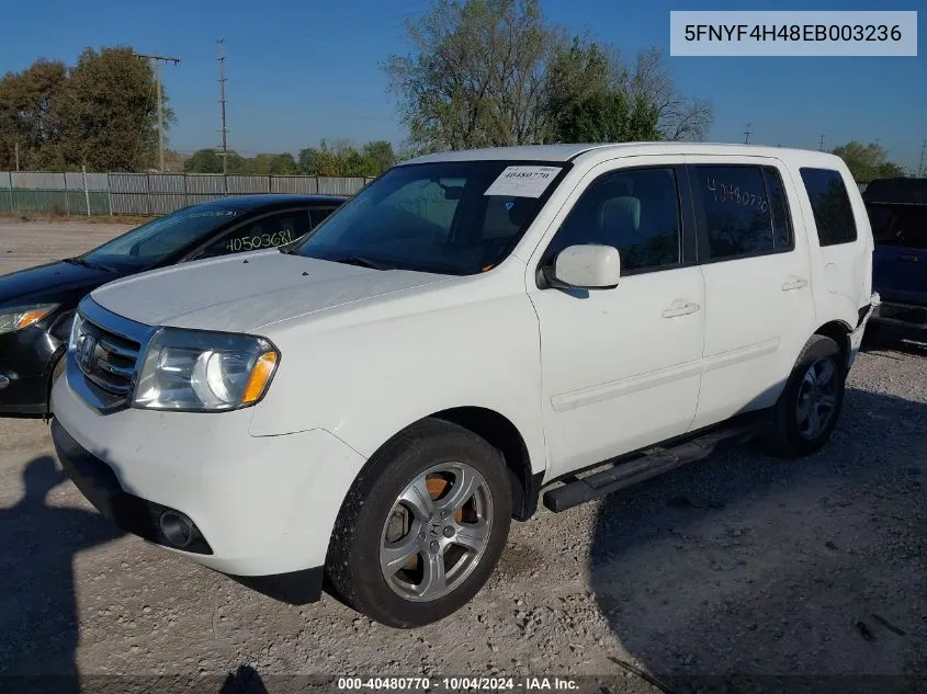 2014 Honda Pilot Ex VIN: 5FNYF4H48EB003236 Lot: 40480770