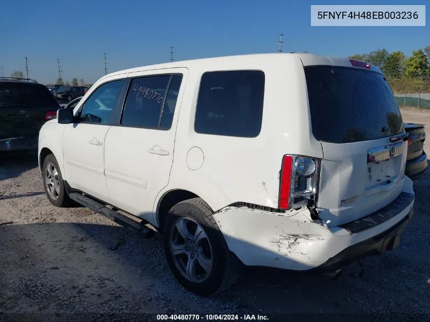 2014 Honda Pilot Ex VIN: 5FNYF4H48EB003236 Lot: 40480770