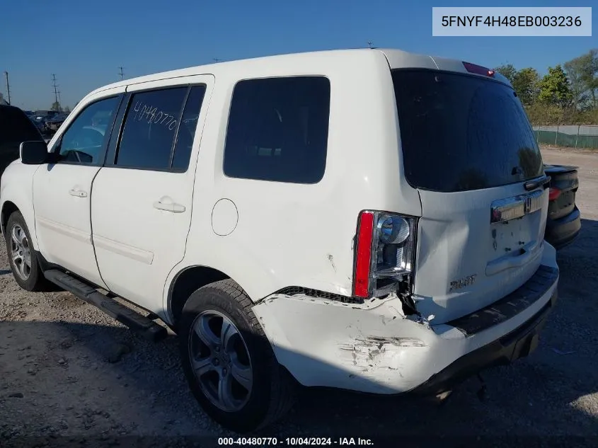 2014 Honda Pilot Ex VIN: 5FNYF4H48EB003236 Lot: 40480770