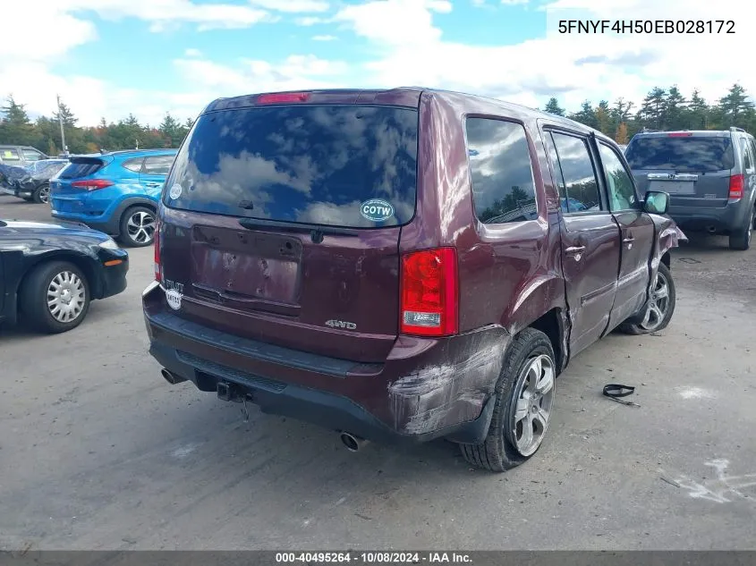 2014 Honda Pilot Exl VIN: 5FNYF4H50EB028172 Lot: 40495264