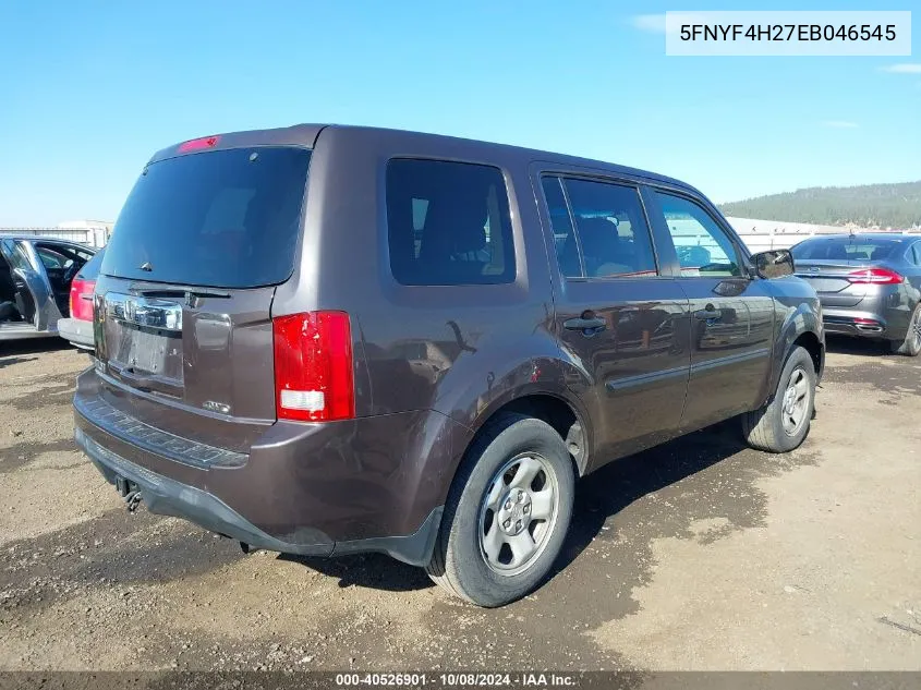 2014 Honda Pilot Lx VIN: 5FNYF4H27EB046545 Lot: 40526901