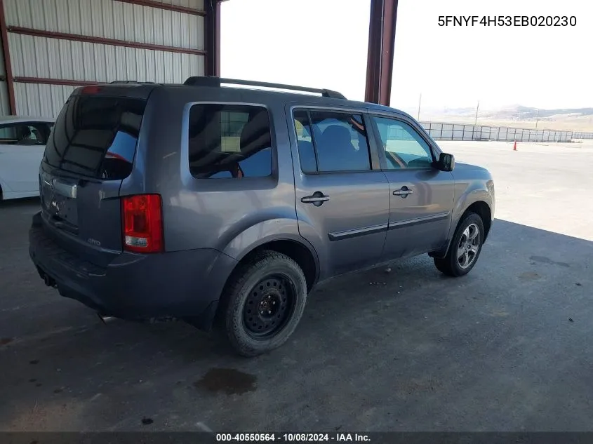 2014 Honda Pilot Ex-L VIN: 5FNYF4H53EB020230 Lot: 40550564