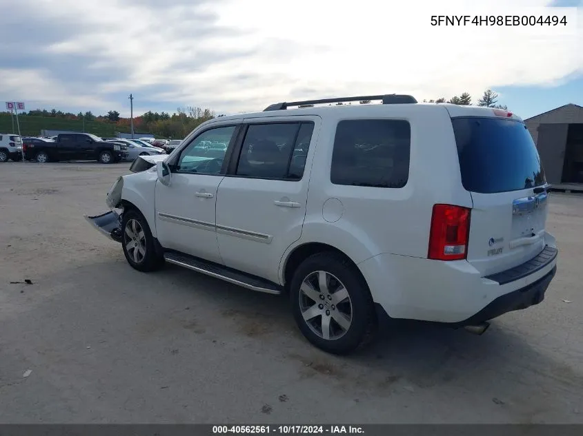 2014 Honda Pilot Touring VIN: 5FNYF4H98EB004494 Lot: 40562561