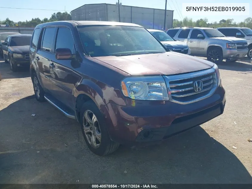 2014 Honda Pilot Ex-L VIN: 5FNYF3H52EB019905 Lot: 40578554