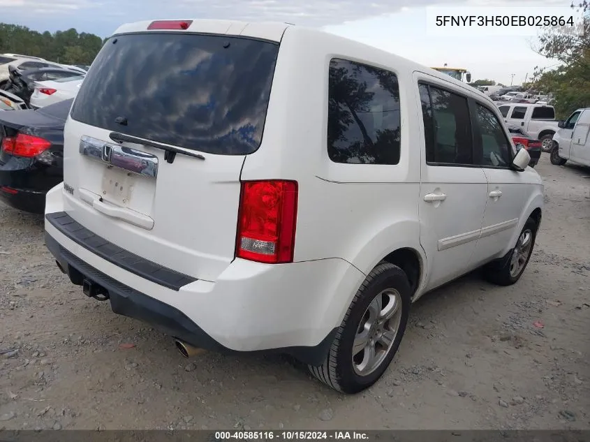 5FNYF3H50EB025864 2014 Honda Pilot Ex-L