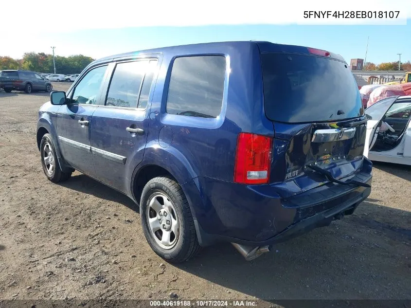 2014 Honda Pilot Lx VIN: 5FNYF4H28EB018107 Lot: 40619188