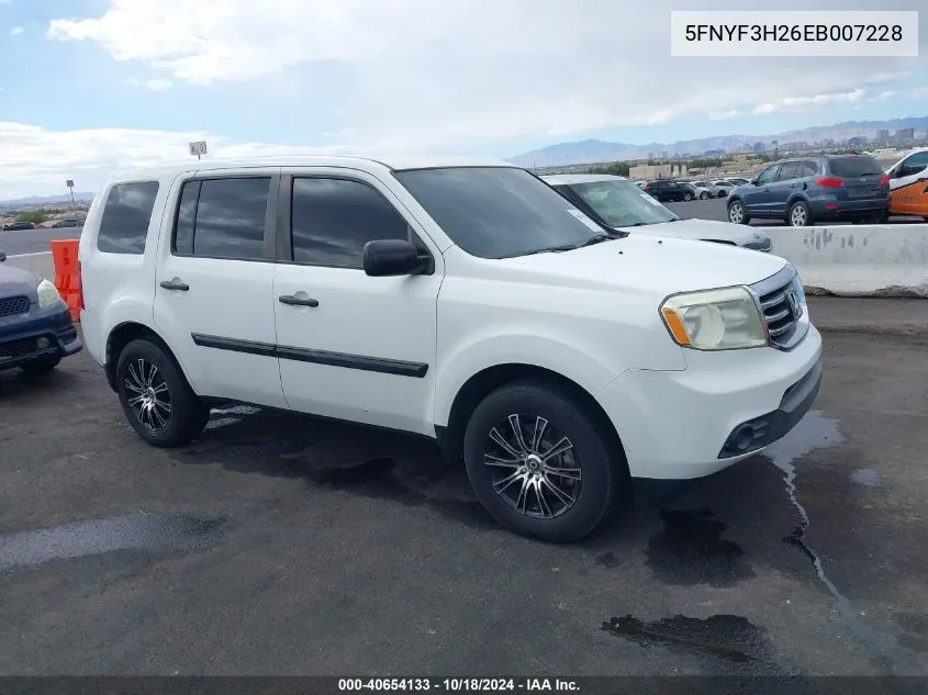 2014 Honda Pilot Lx VIN: 5FNYF3H26EB007228 Lot: 40654133