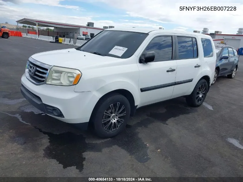 2014 Honda Pilot Lx VIN: 5FNYF3H26EB007228 Lot: 40654133