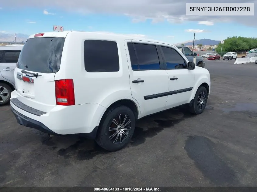 2014 Honda Pilot Lx VIN: 5FNYF3H26EB007228 Lot: 40654133