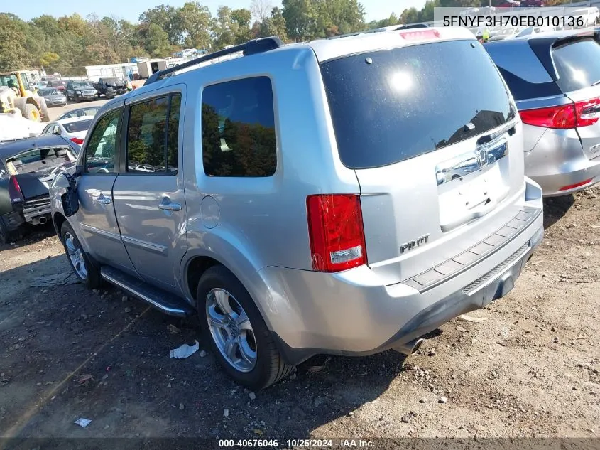 2014 Honda Pilot Ex-L VIN: 5FNYF3H70EB010136 Lot: 40676046