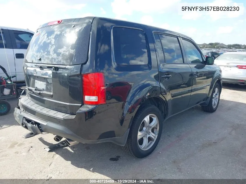 2014 Honda Pilot Ex-L VIN: 5FNYF3H57EB028230 Lot: 40725459