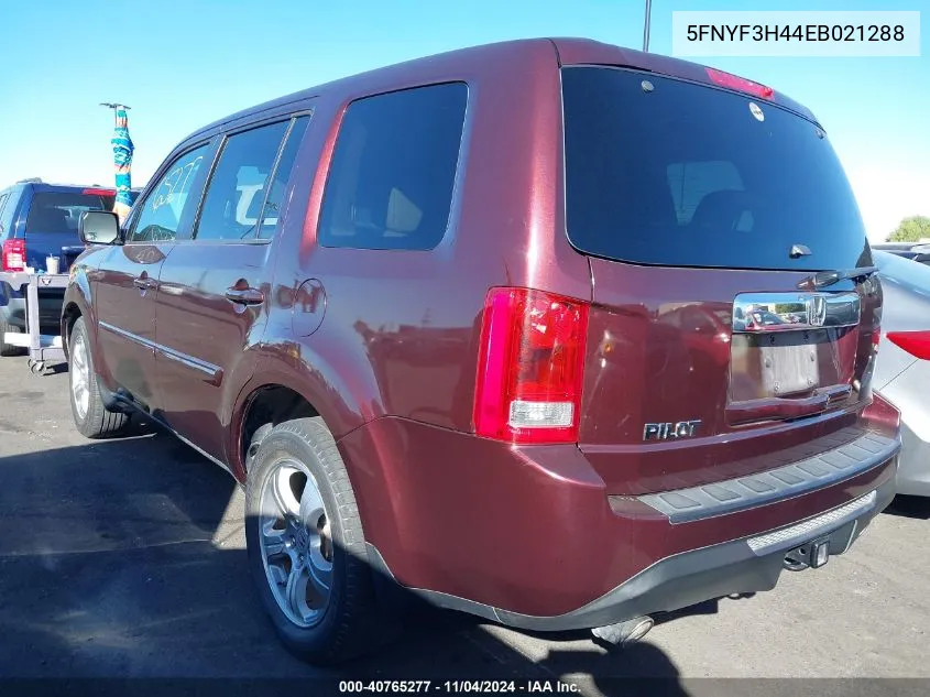 2014 Honda Pilot Ex VIN: 5FNYF3H44EB021288 Lot: 40765277