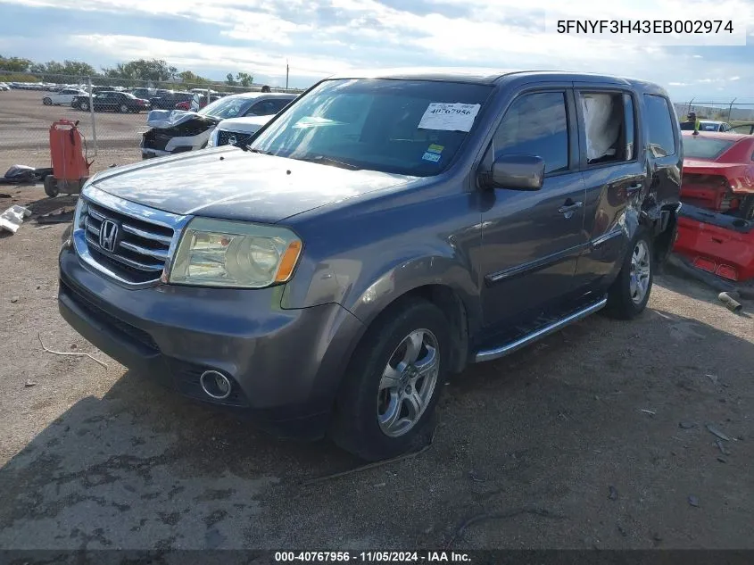 2014 Honda Pilot Ex VIN: 5FNYF3H43EB002974 Lot: 40767956