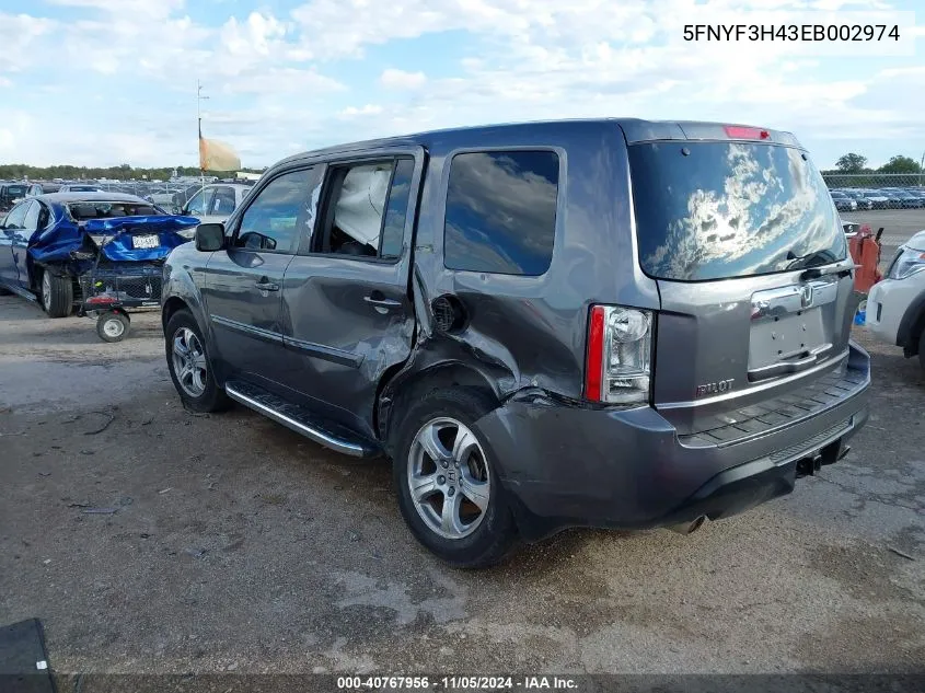 2014 Honda Pilot Ex VIN: 5FNYF3H43EB002974 Lot: 40767956