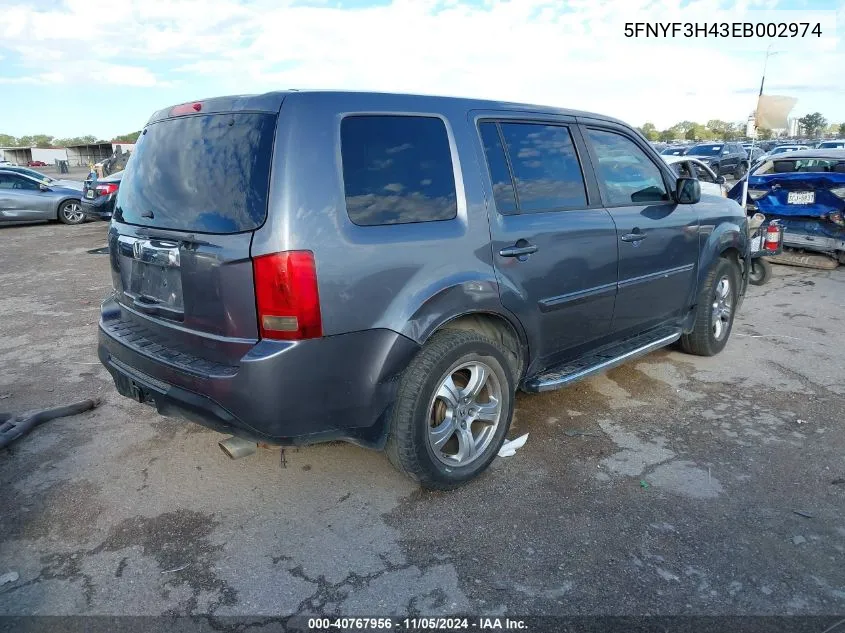 2014 Honda Pilot Ex VIN: 5FNYF3H43EB002974 Lot: 40767956