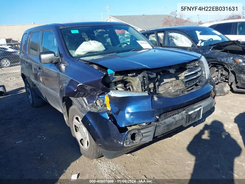 2014 Honda Pilot Lx VIN: 5FNYF4H22EB031631 Lot: 40807009