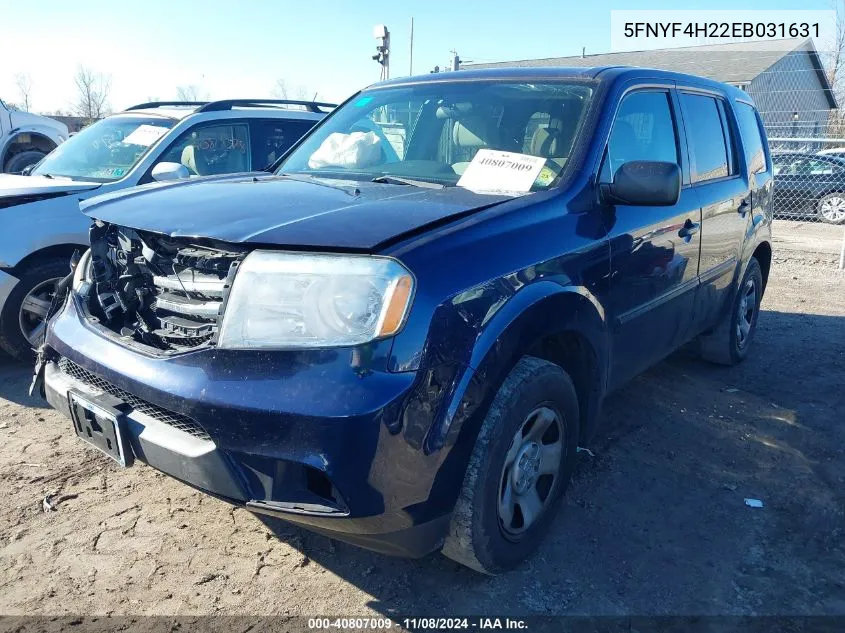 2014 Honda Pilot Lx VIN: 5FNYF4H22EB031631 Lot: 40807009