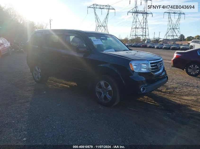 2014 Honda Pilot Ex-L VIN: 5FNYF4H74EB043694 Lot: 40810579