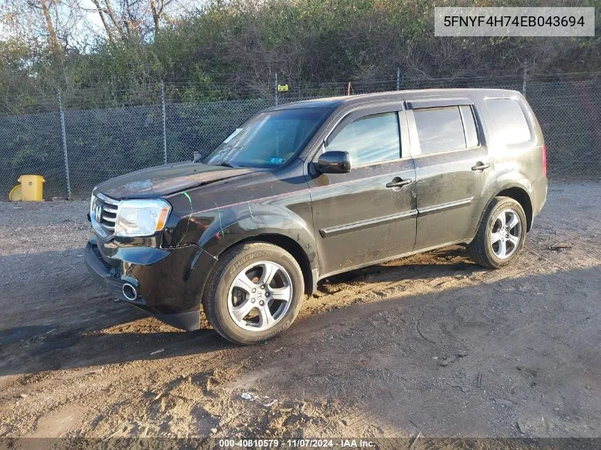 2014 Honda Pilot Ex-L VIN: 5FNYF4H74EB043694 Lot: 40810579