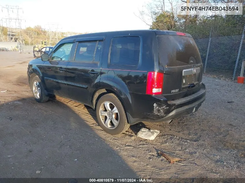 2014 Honda Pilot Ex-L VIN: 5FNYF4H74EB043694 Lot: 40810579