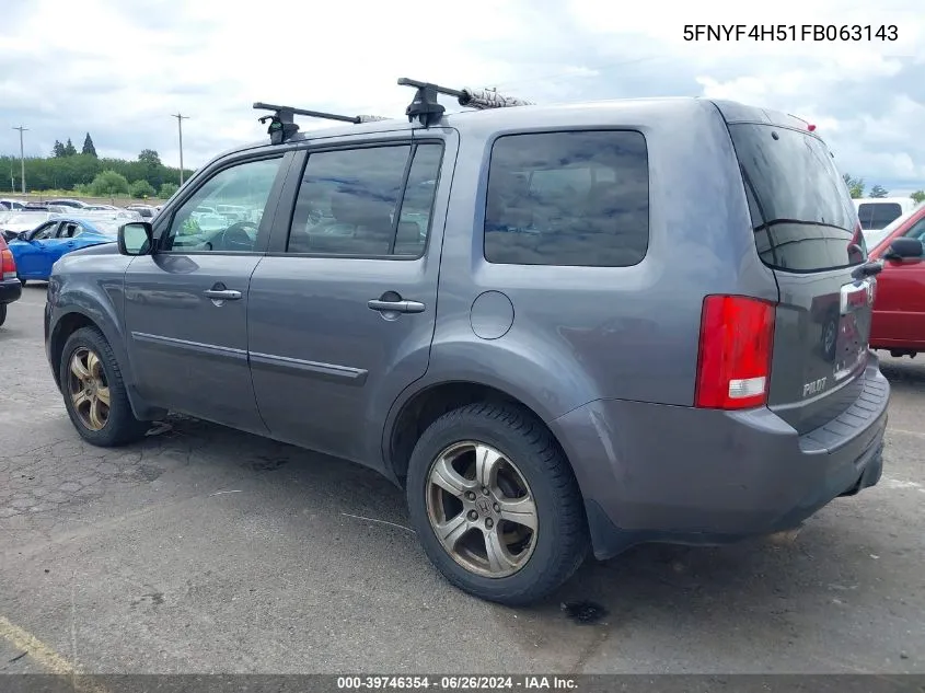 2015 Honda Pilot Ex-L VIN: 5FNYF4H51FB063143 Lot: 39746354