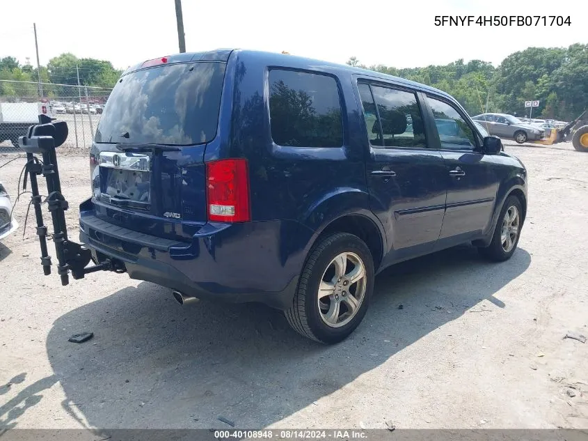 2015 Honda Pilot Ex-L VIN: 5FNYF4H50FB071704 Lot: 40108948