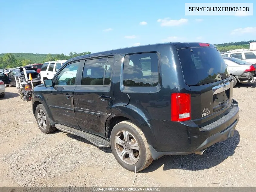 2015 Honda Pilot Se VIN: 5FNYF3H3XFB006108 Lot: 40140334