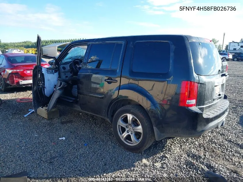 2015 Honda Pilot Exl VIN: 5FNYF4H58FB026736 Lot: 40143253