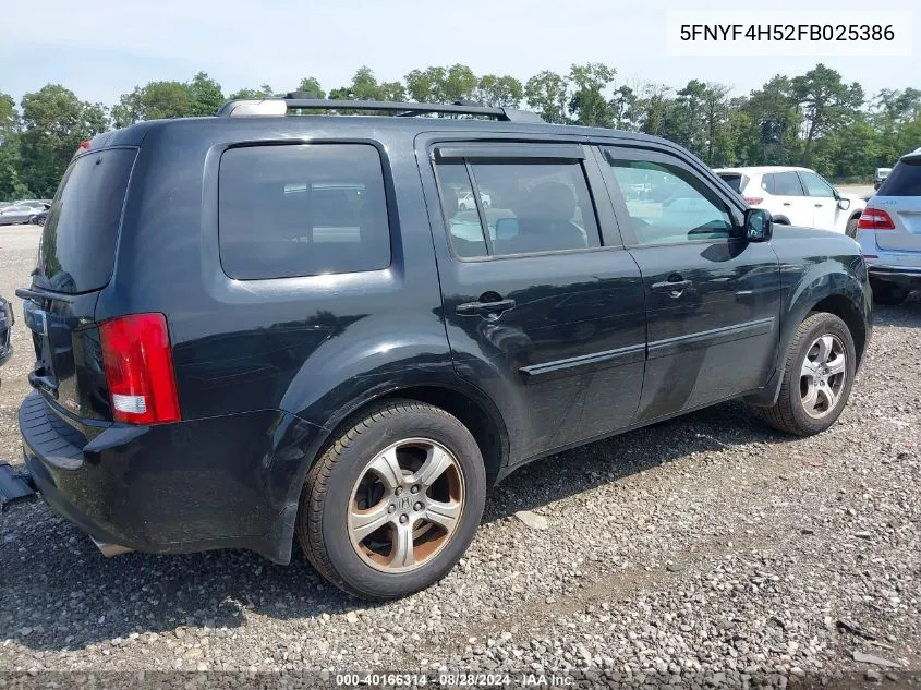 2015 Honda Pilot Ex-L VIN: 5FNYF4H52FB025386 Lot: 40166314