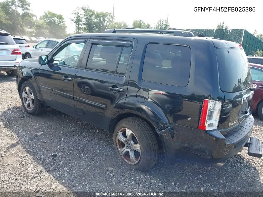 2015 Honda Pilot Ex-L VIN: 5FNYF4H52FB025386 Lot: 40166314