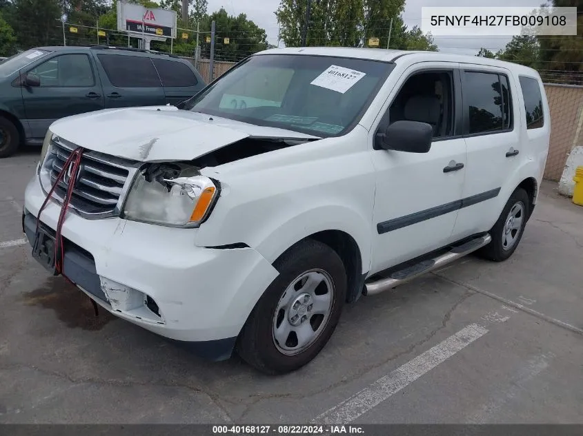 2015 Honda Pilot Lx VIN: 5FNYF4H27FB009108 Lot: 40168127