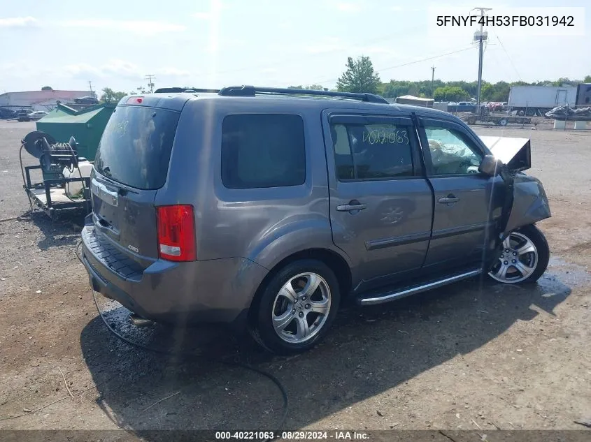 2015 Honda Pilot Ex-L VIN: 5FNYF4H53FB031942 Lot: 40221063