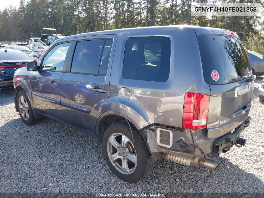 2015 Honda Pilot Ex VIN: 5FNYF4H40FB021358 Lot: 40256420