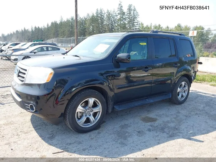 2015 Honda Pilot Ex VIN: 5FNYF4H43FB038641 Lot: 40257434