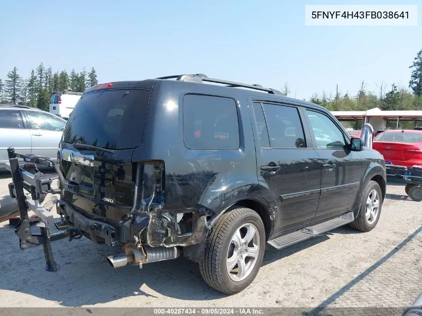 2015 Honda Pilot Ex VIN: 5FNYF4H43FB038641 Lot: 40257434