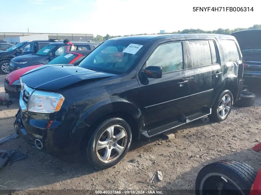 2015 Honda Pilot Ex-L VIN: 5FNYF4H71FB006314 Lot: 40337846